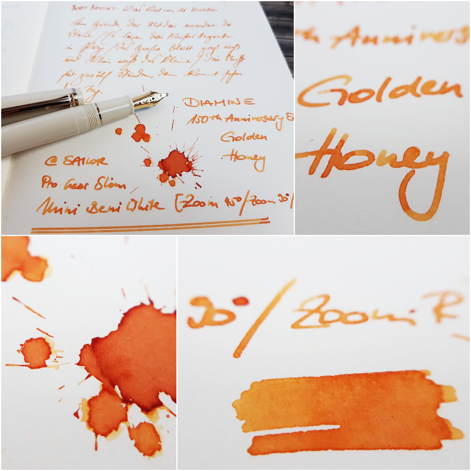 2021 09 24 Diamine 150th Anniv Golden Honey Sailor PGSM Beni White Z PX.jpg