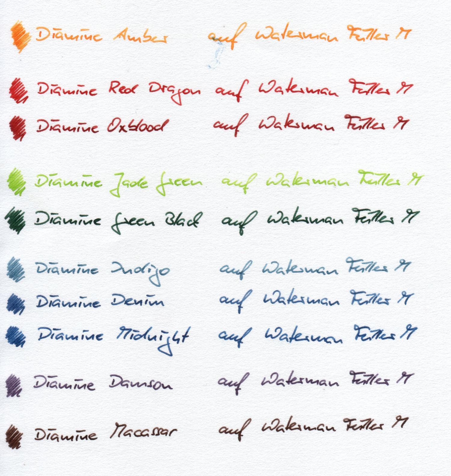 Diamine Tinten auf einem Skizzenblock von Canson (120g/m^2)