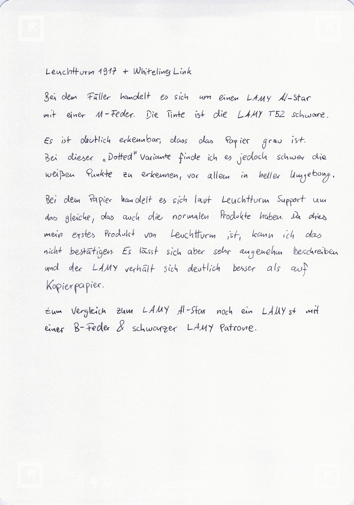 LAMY Al-Star mit M-Feder, LAMY T52 Tinte in schwarz auf Leuchtturm Papier