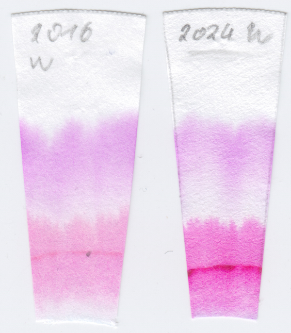 Ausschnitt: Lamy Dark Lilac 2016 (links) und 2024 (rechts)