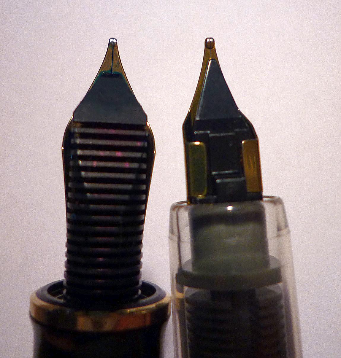 Das Schreibkorn.<br />Links: Pelikan M800 M<br />Rechts: Platinum Plaisir M