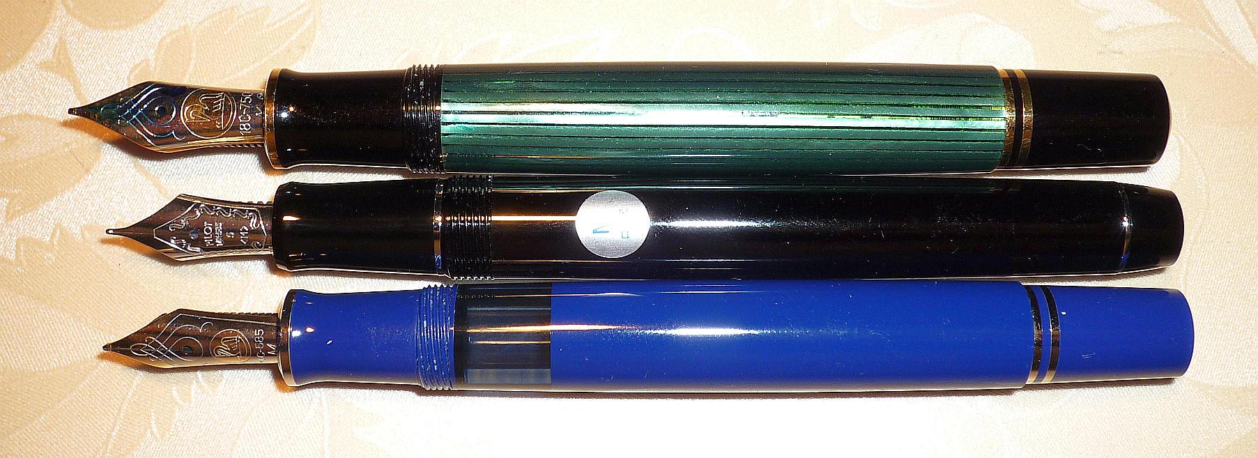 Größenvergleich v.o.n.u.: Pelikan M800, Pilot custom 91, Pelikan M605