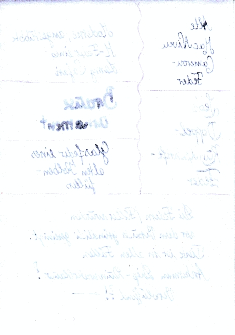 Ein starkes Durchbluten und Ausfransen gibt es v.a. bei den dünnen, aber fließfreudigeren Federn (MacNiven, Glas) und natürlich bei der breiten Ornamentfeder. Die eher flach und M-Italic schreibende LAMY-Feder macht sich hier gut und zeigt (oben) auch das schönste Shading.