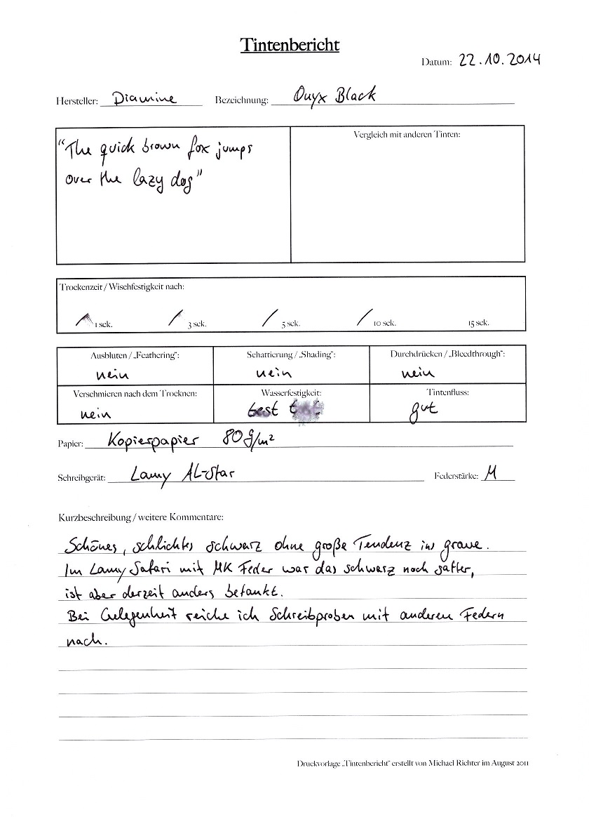 Ink-Review Sheet Diamine Onyx Black