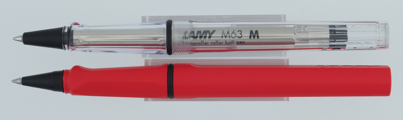 Original Lamy Vista als Rollerball mit Mine M63, Lamy Safari Strawberry nach dem Umbau