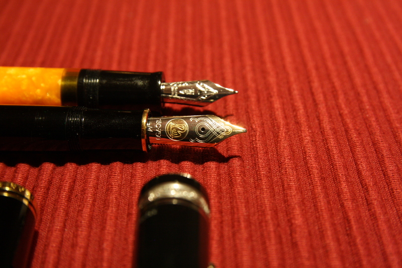 Die Federn der beiden: Delta Dolcevita Medium (hinten) und Pelikan M1000 (vorn)