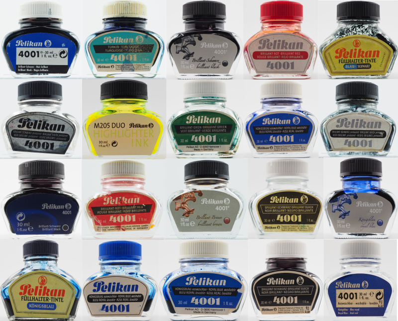 Pelikan-Tintengläser Modell 78 aus unterschiedlichen Zeiträumen