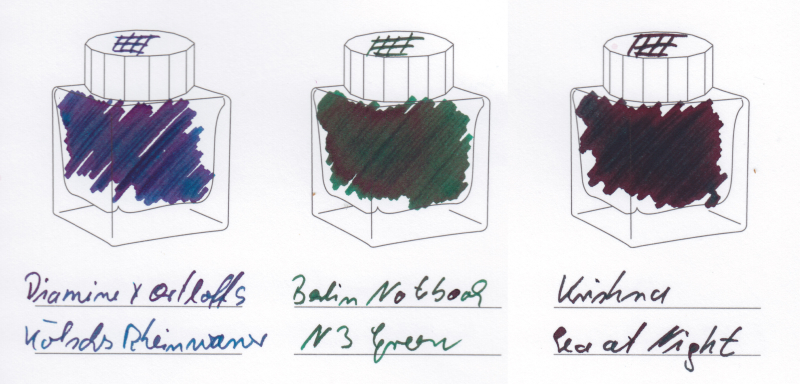 Einträge der drei Tinten im Wearingeul Impression Colour Swatch Book