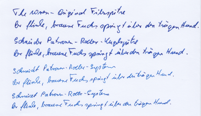 Schriftproben der drei Spitzen