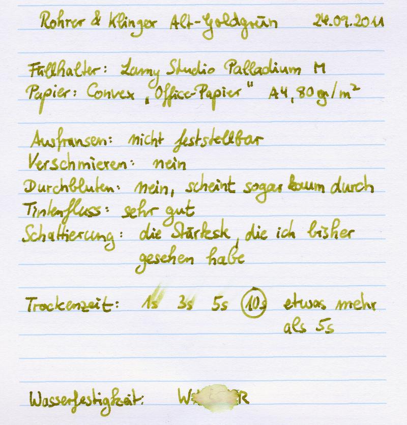 Testbogen Rohrer & Klinger Alt-Goldgrün