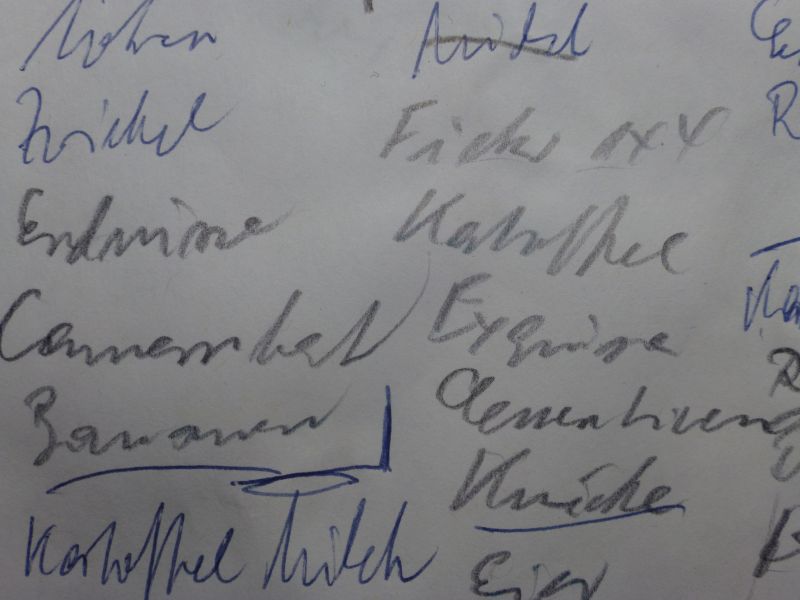 Meine wirklich usselige Alltagsschrift, totz Kalligrafie wird die nicht besser, na ja, solange ich noch lesen kann was ich einkaufen muss ...