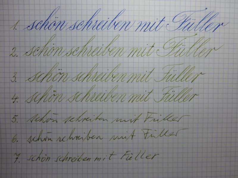Mit Spitzfeder und Füller langsam und bewusst angefangen und immer schneller werdend, aber auch umso unleserlicher.