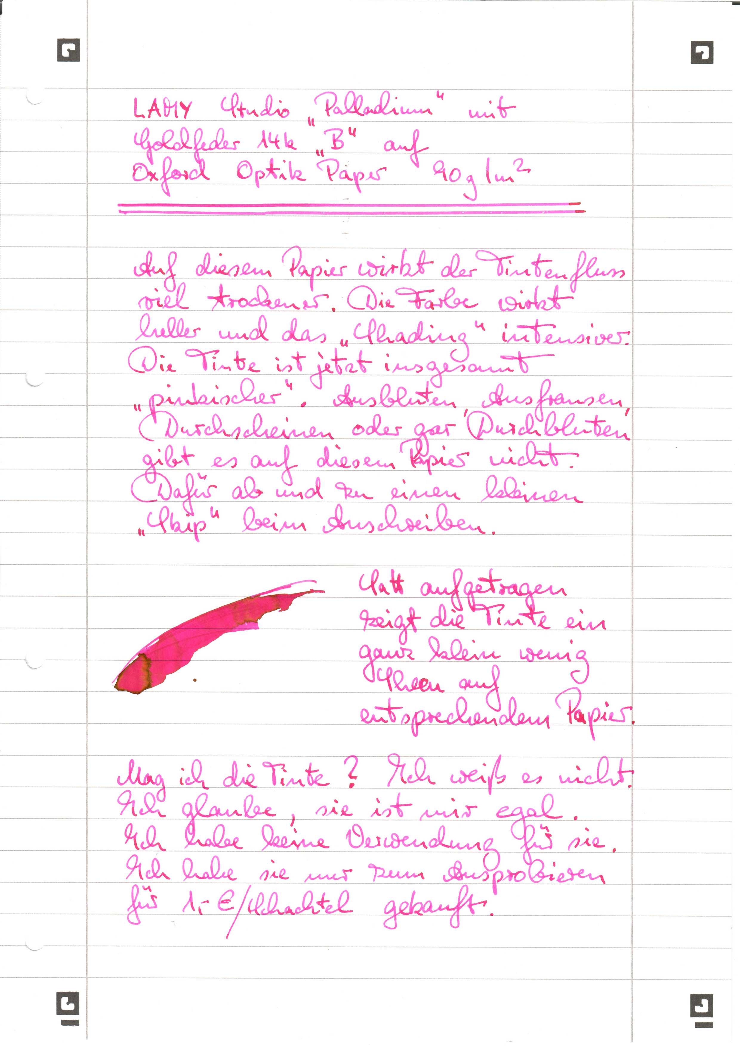 Test auf Oxford Optik Paper 90g/qm.