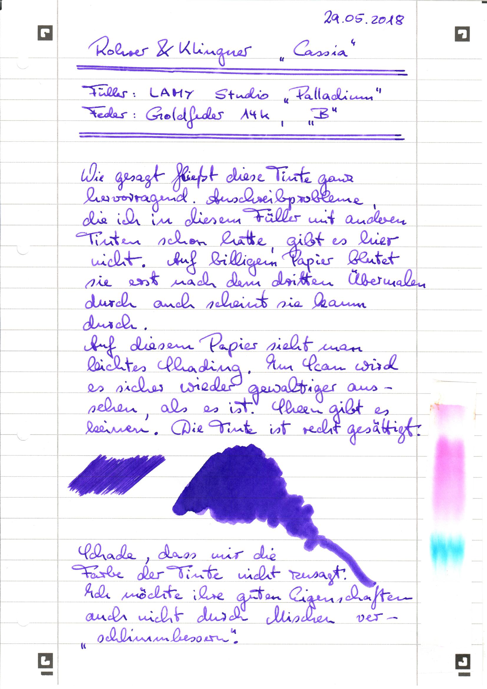 Handschrift auf Oxford Optik Paper