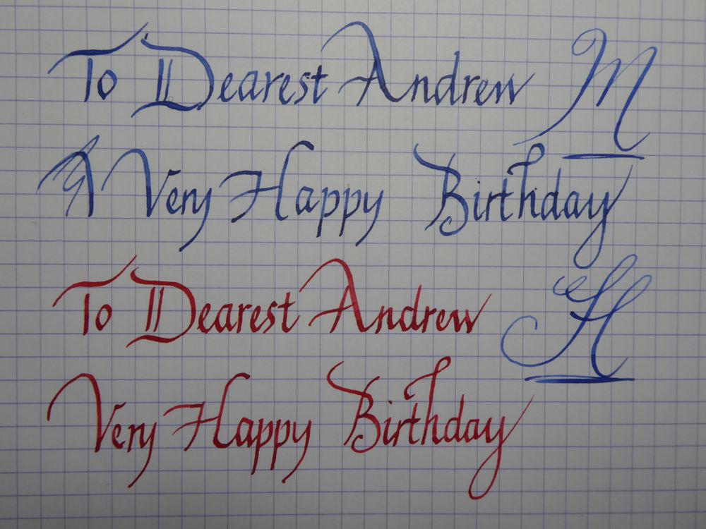 oben Pelikan 140 OBB Feder<br />unten TWSBI 1,1 mm Stub<br />M und H mit Montblanc 264 M Feder