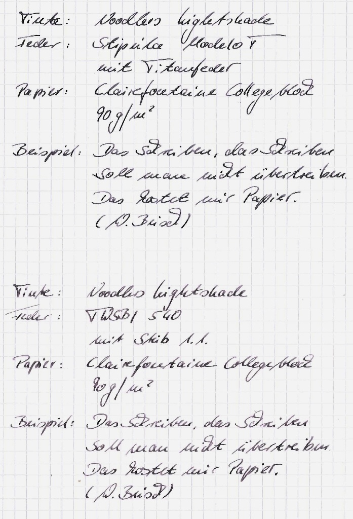 Noodlers Nightshade im Vergleich mit Stipula Model T und TWSBI 540