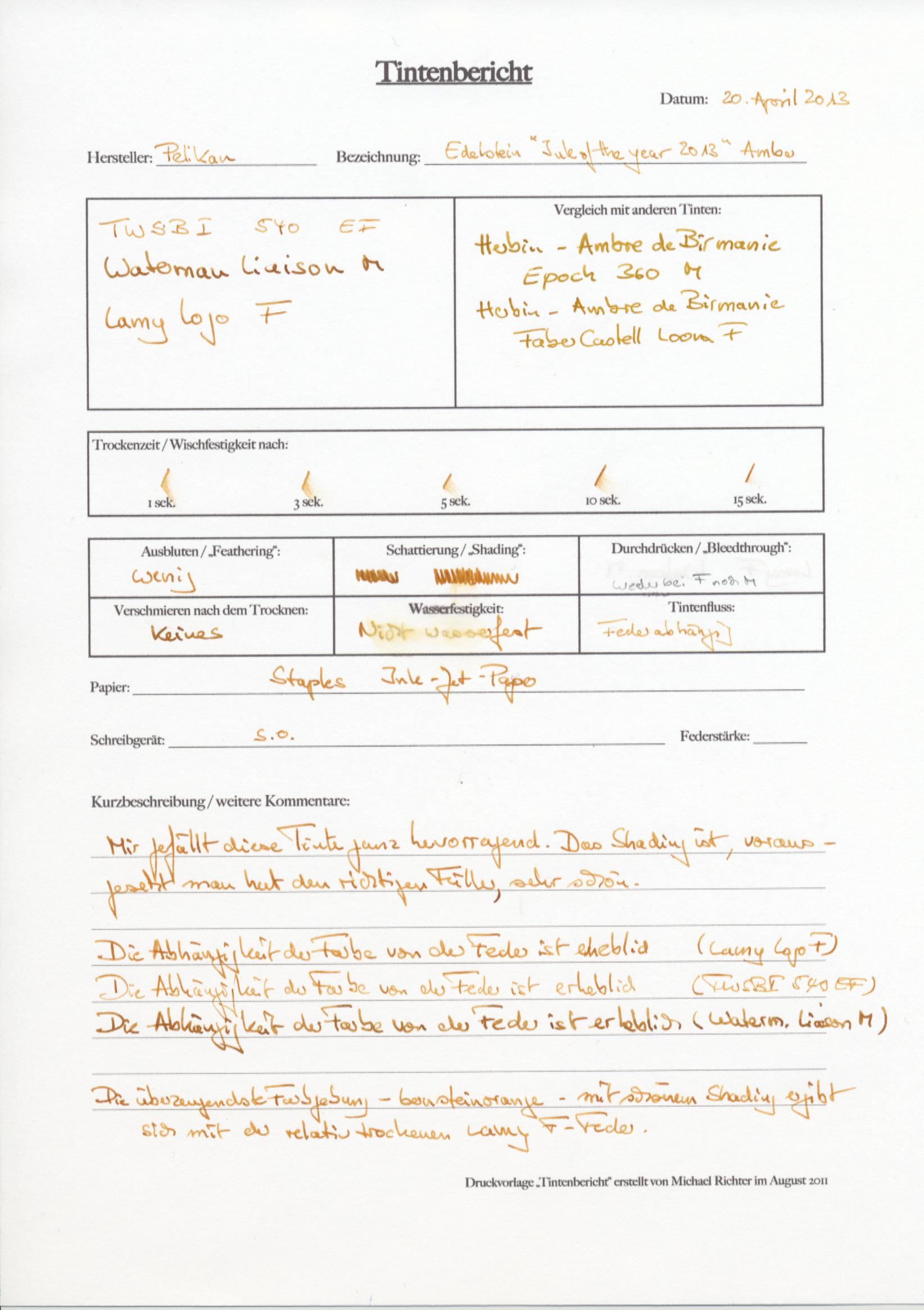 InkReview Pelikan Edelstein Amber