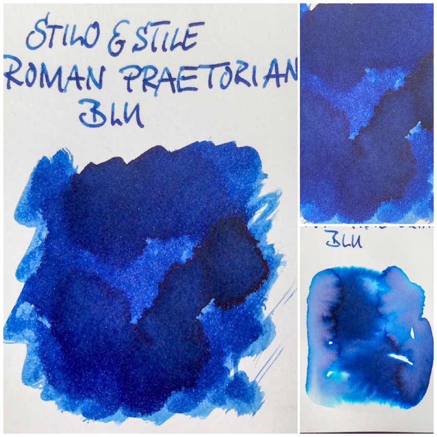 Roman Praetorian Blu - Pinselauftrag sowie RPB im Wasser (unten rechts)