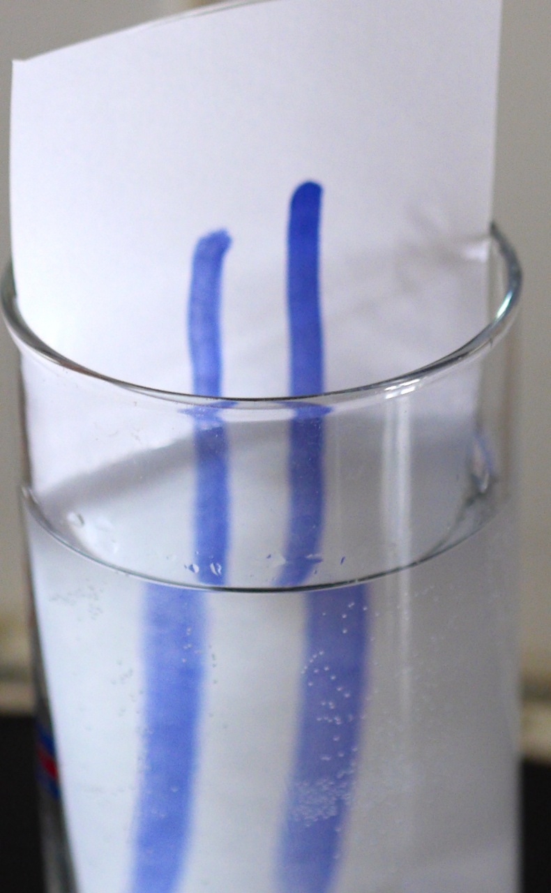 Der erste Wassertest, das Wasser bleibt klar, die Tinte löst sich nicht.