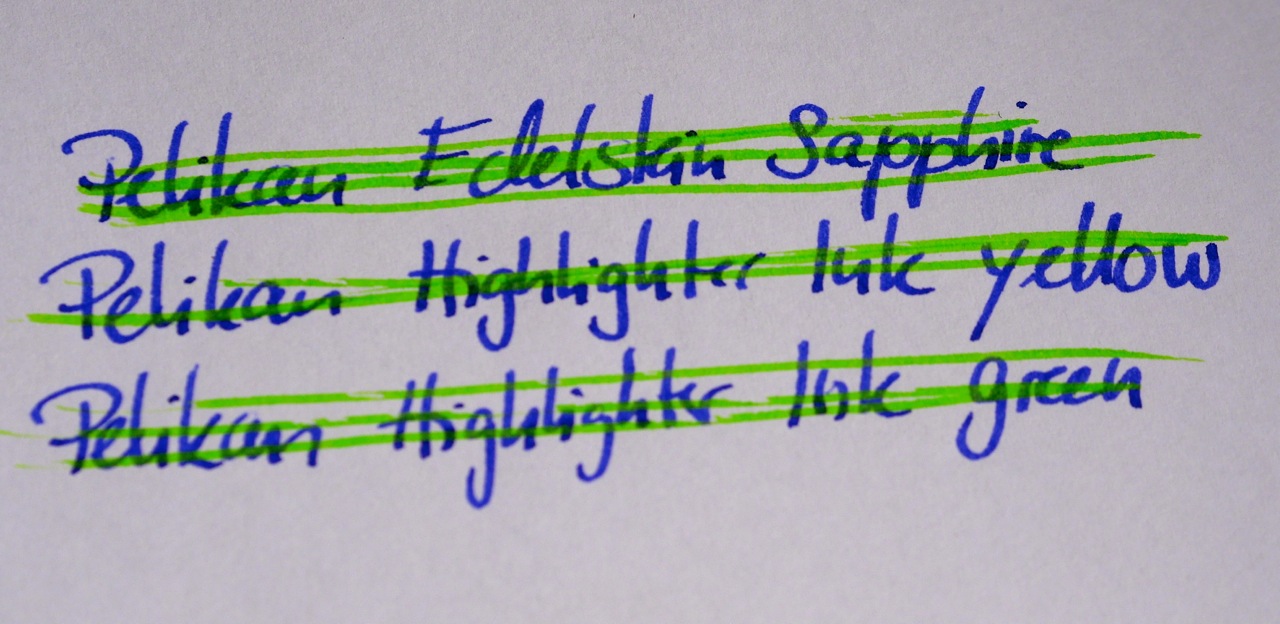 Als Markertinte über Pelikan Edelstein Sapphire.