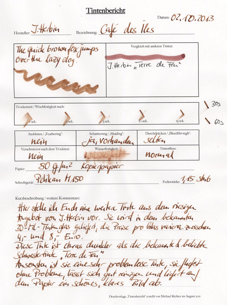 Die Tintenbetrachtung J. Herbin Cafe des Ilse