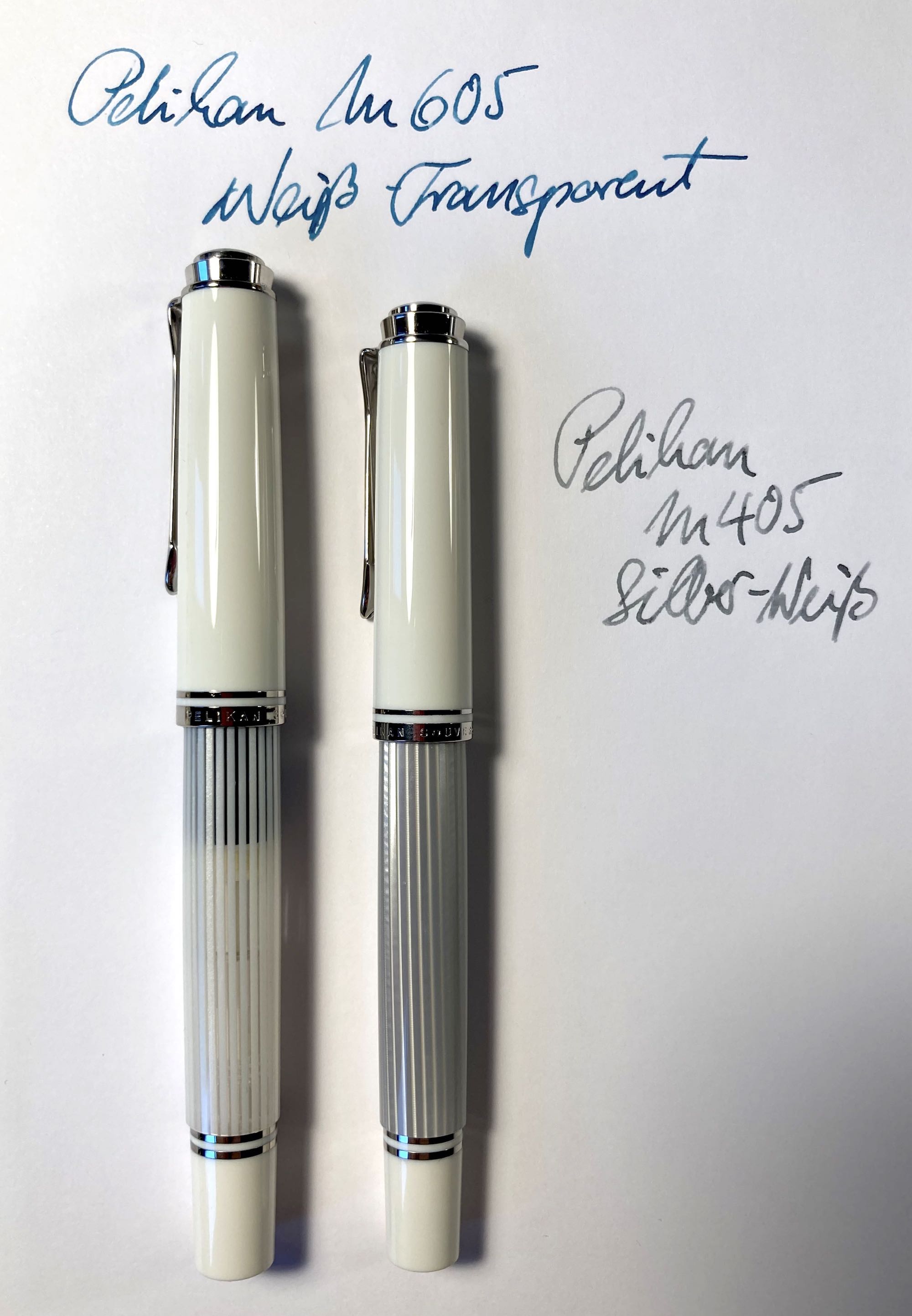 Pelikan M605 Weiß-Transparent vs M405 Silber-Weiß