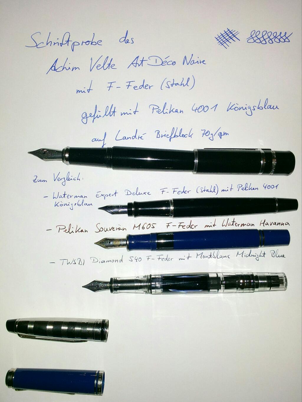 Achim Velte Art Déco Noire F im Vergleich zu anderen Füllhaltern